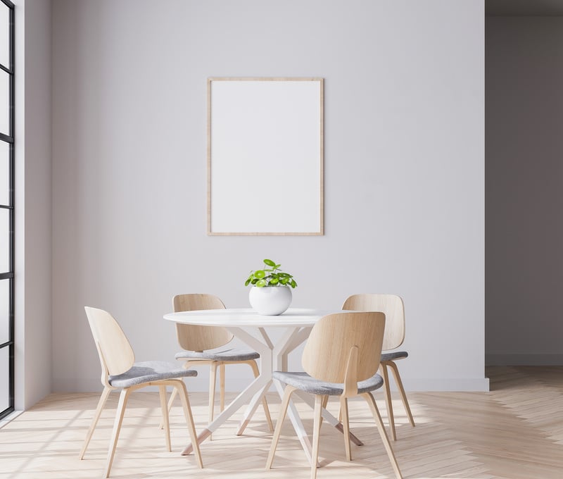 Wooden dining room in bright minimal interior room